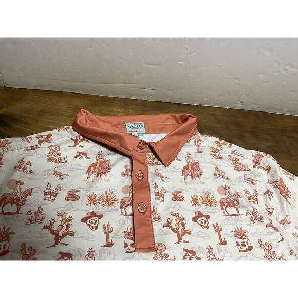 Sendero Provisions Co Polo Shirt Burnt Orange Desert Skull Horse Cactus Large - Picture 6 of 12